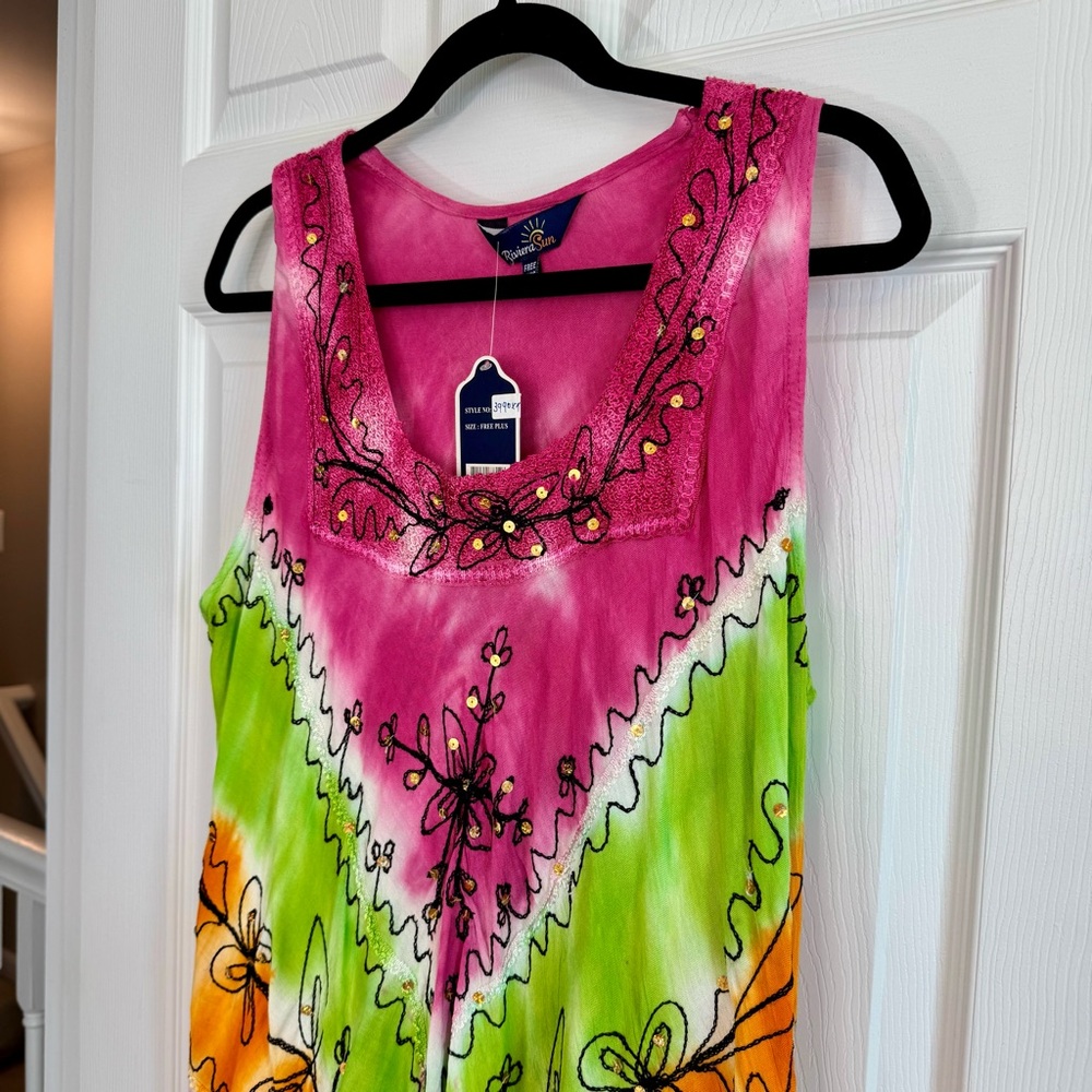 NWT Plus Festival Sleeveless Tie Dye Bohemian Hippie Indie Fairy Flowy Dress - Picture 3 of 8